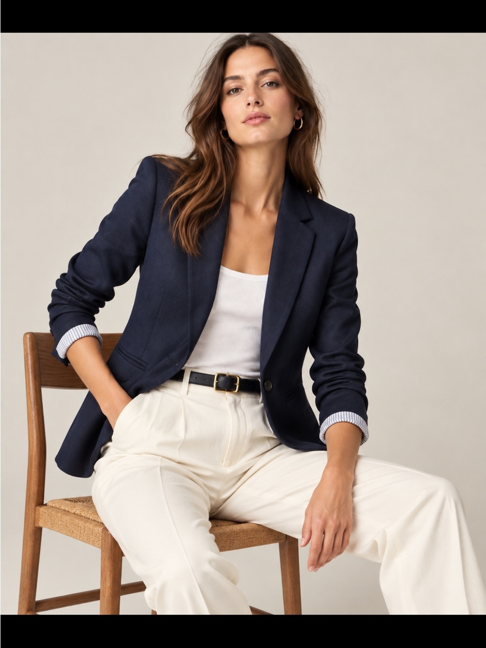 J.Crew Parke Blazer Navy Blue Linen Blend Single Button Jacket Size 12P